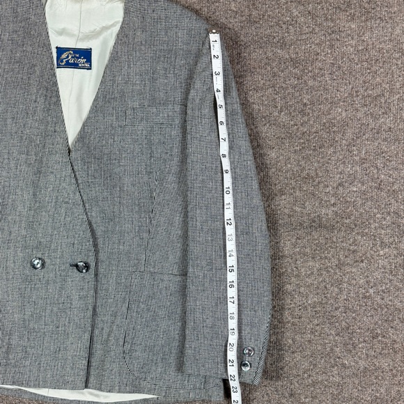 Vintage Mini Houndstooth Double Breasted Collarless Blazer Jacket Womens L Retro - Picture 7 of 14